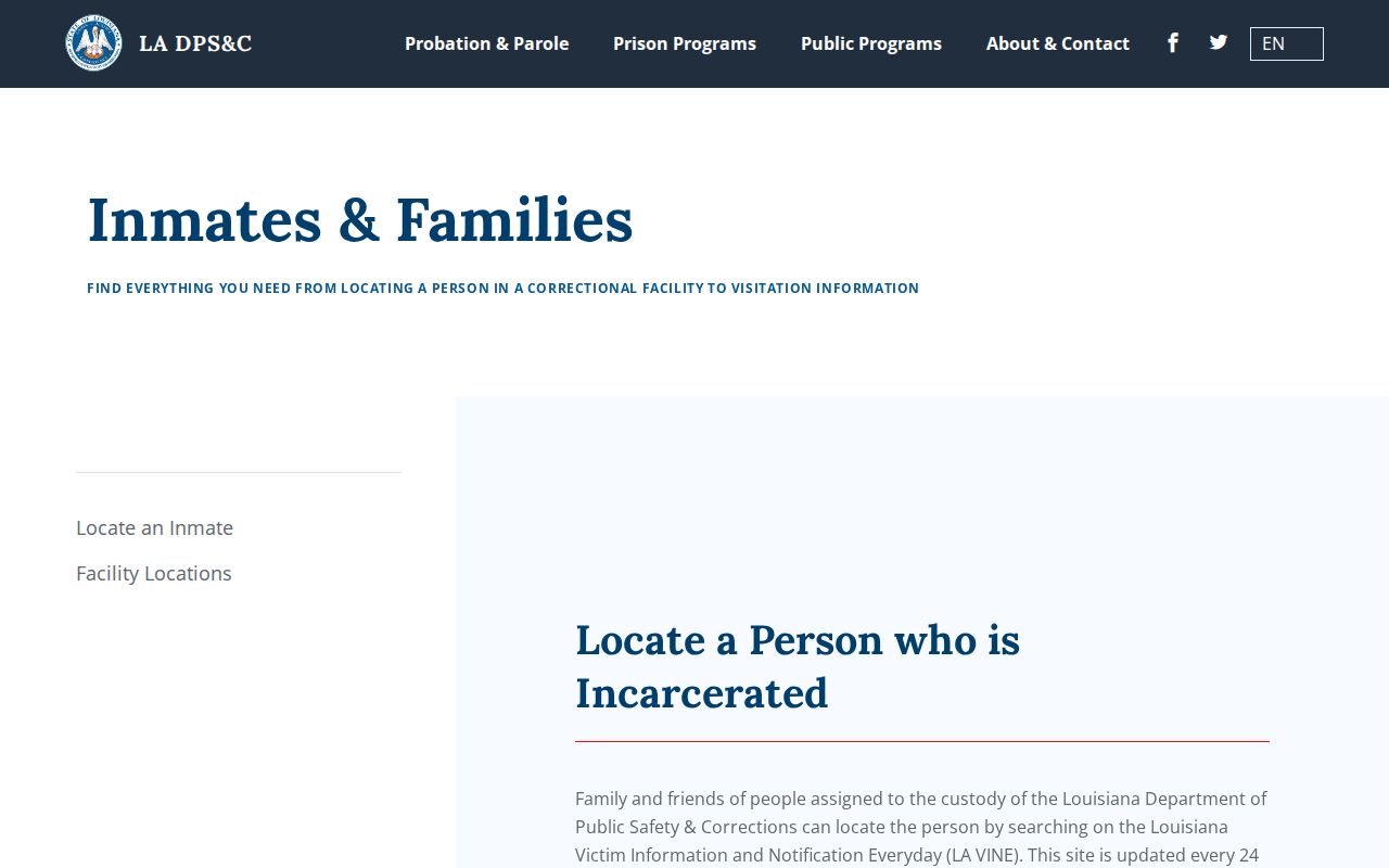 Louisiana DOC offender locator for Plaquemines Parish booking records